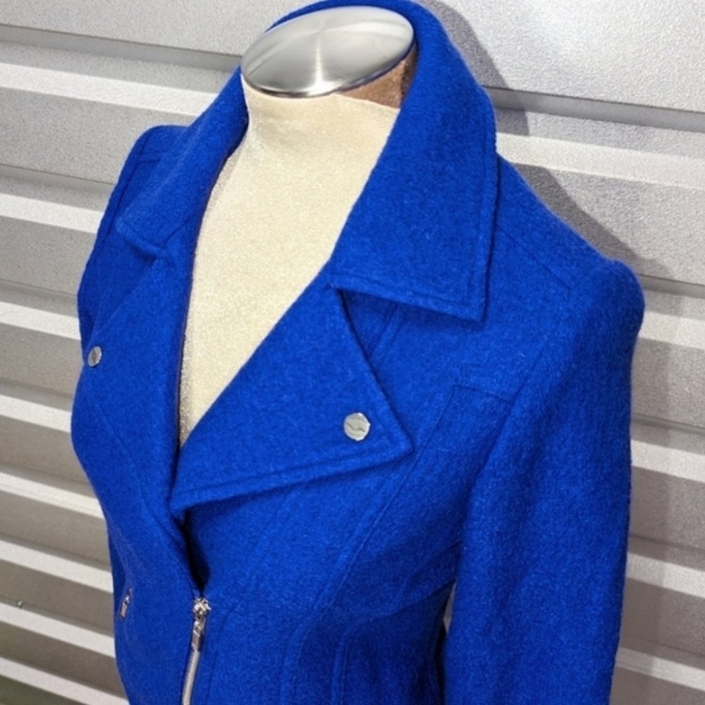 CHICOS Boiled 100% Wool Moto Jacket Lined Women's Size 3 Purple Twilight - Picture 2 of 11